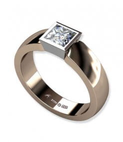 enstensring i rött och vitt guld med prinsess slipad diamant