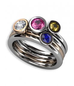 blå safir, gul safir, rosa safir samt briljantslipad diamant