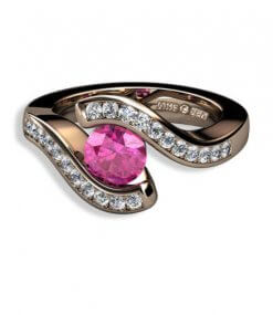 rosa safir och briljantslliapde diamanter i 18 k rött guld