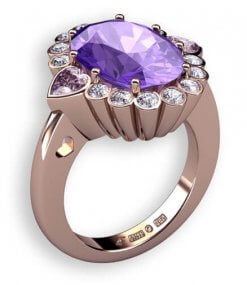 rosettring i roséguld med diamanter, oval ametist och rosa turmaliner