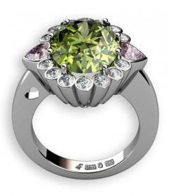 rosa och grön turmalin i rosettring