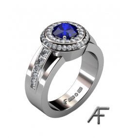 haloring med blå safir och diamanter