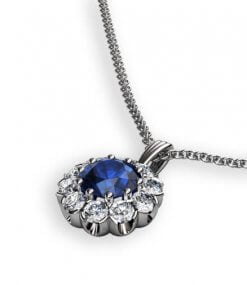 hängsmycke med blå safir och diamanter
