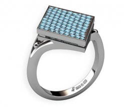 ljusblå briljanter i vitguldsring