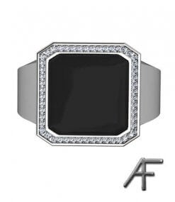 klackring vitguld med onyx och diamanter